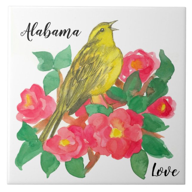 Alabama Kärlek Yellowhammer Camellia Flowers Kakelplatta (Framsidan)