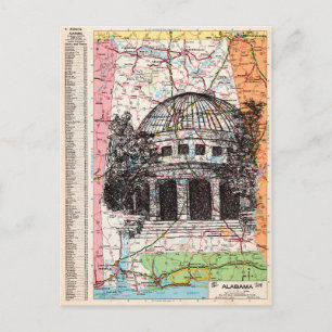 Alabama Karta Art Vykort