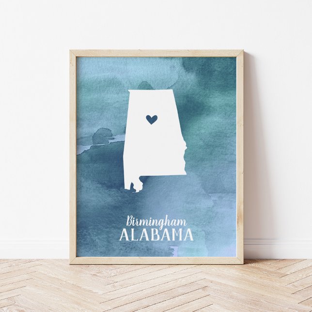 Alabama Karta Blue Watercolor Personlig Art Poster (Skapare uppladdad)