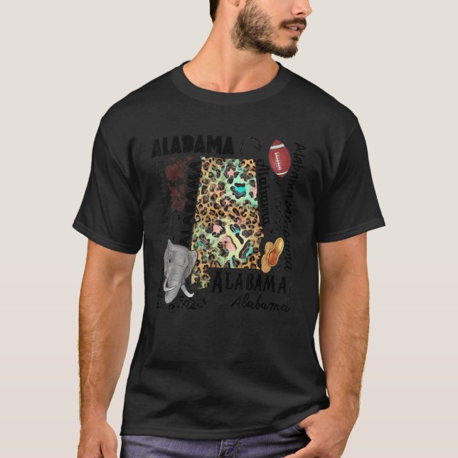 Alabama Karta, Leopard Flagga Karta Souvenirs För  T Shirt (Framsida)