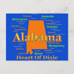Alabama Karta Silhouette Pop Art Vykort