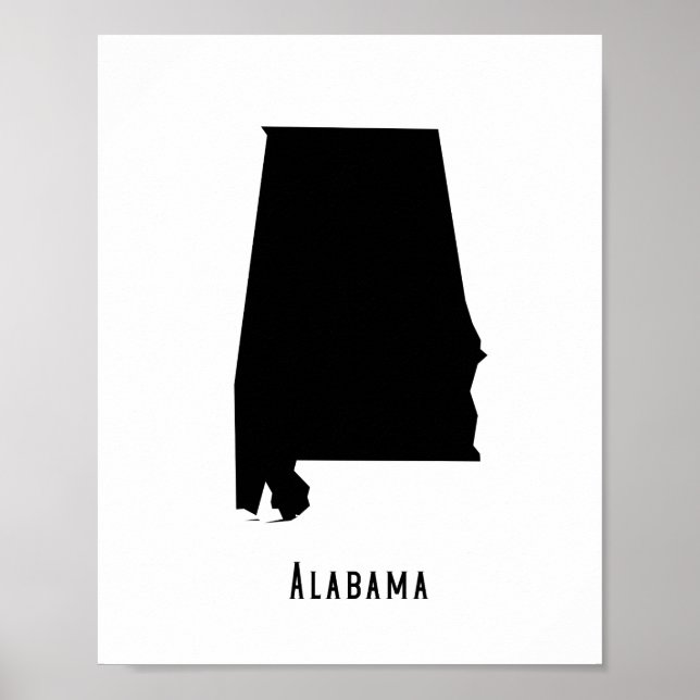 Alabama Karta - Svartvit Modern Alabama Karta Poster (Framsidan)