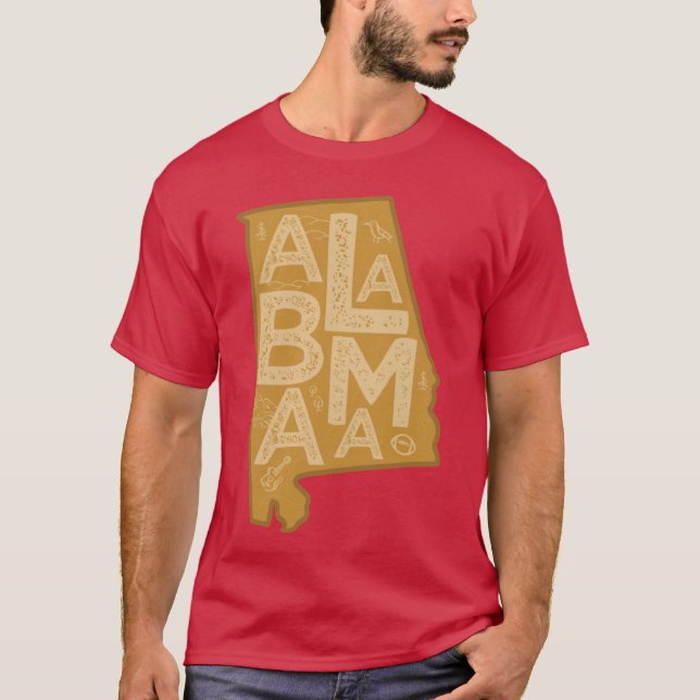 Alabama Karta Typography Brown T Shirt (Framsida)