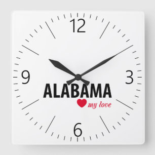 Alabama min kärlek fyrkantig klocka