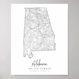Alabama Minimal Street Karta Poster