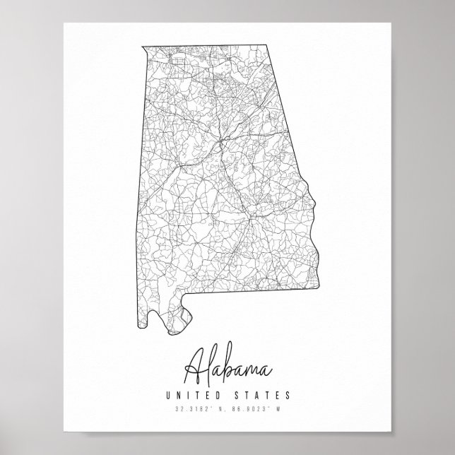 Alabama Minimal Street Karta Poster (Framsidan)