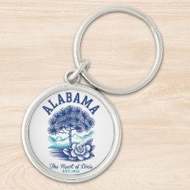 Alabama Nature Design – Camellia Flower and State Rund Silverfärgad Nyckelring