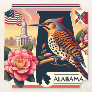 Alabama Northern Flicker Bird & Camellia Flower Underlägg Papper