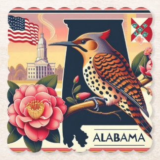 Alabama Northern Flicker Bird & Camellia Flower Underlägg Papper