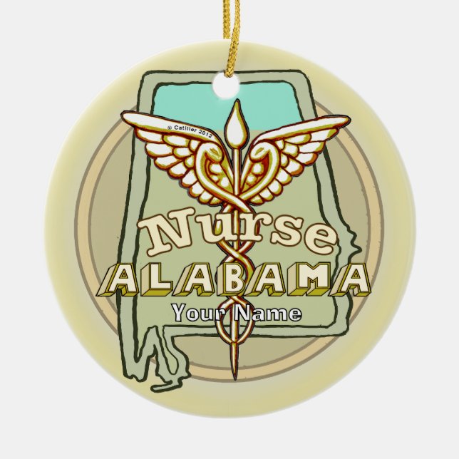 Alabama Nurse Caduceus Julgransprydnad Keramik (Framsidan)