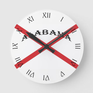 Alabama och Flagga Black Script Roman Numbers wccn Rund Klocka