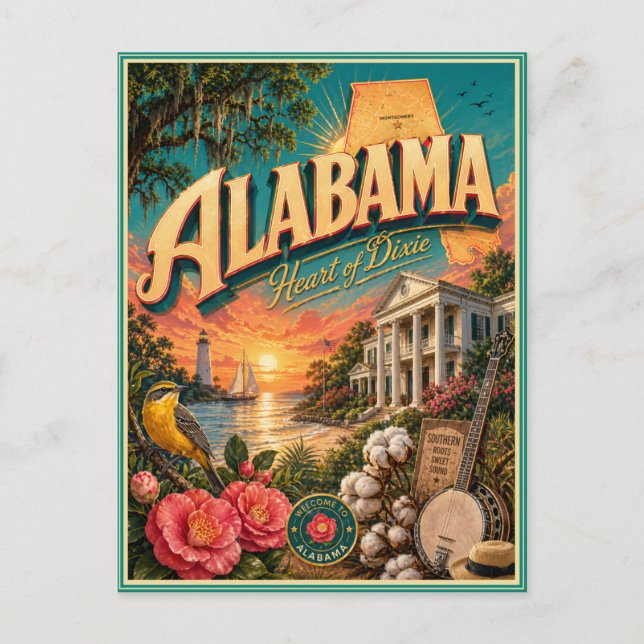 Alabama Retro Resminnen Souvenir Vykort (Framsida)