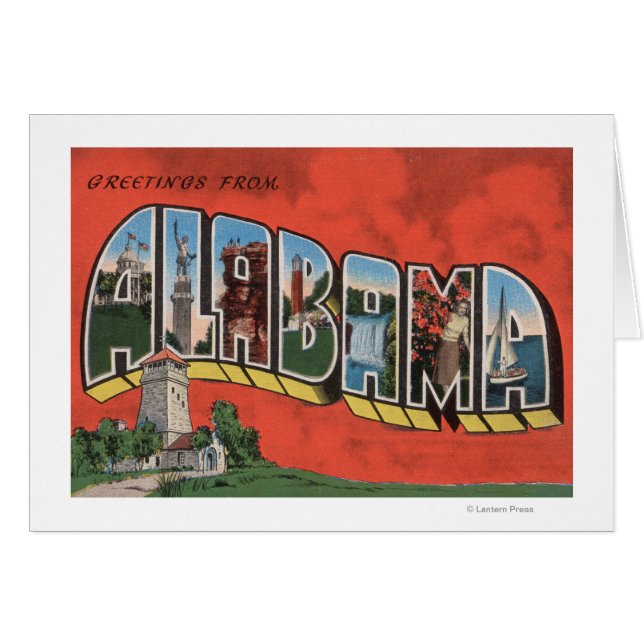 Alabama (Röd)Stor Brev ScenesAlabama Hälsningskort (Framsidan Horizontal)