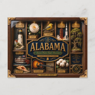 Alabama Shadow Box 3D Figurin Delstat Vykort