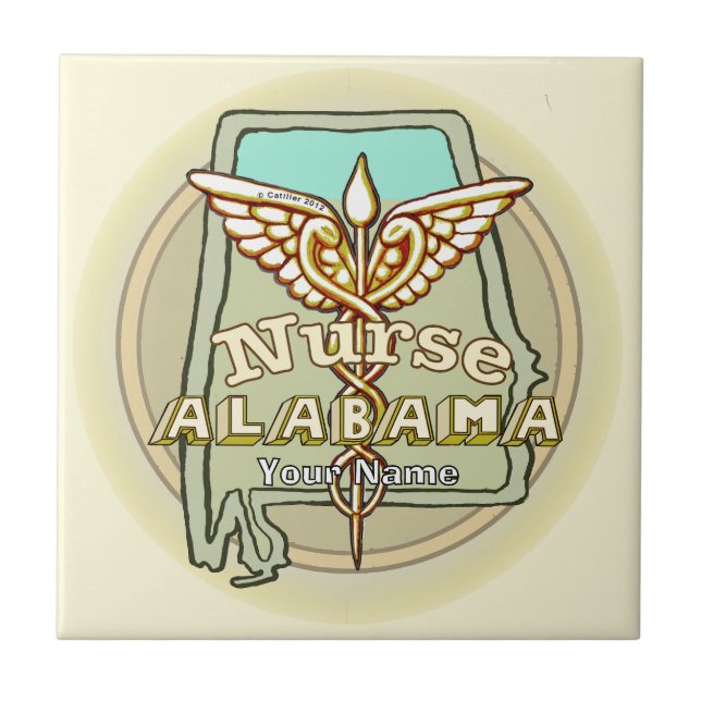 Alabama Sjuksköterska Caduceus Kakelplatta (Framsidan)
