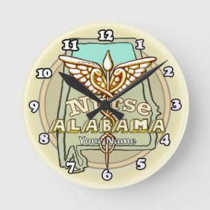 Alabama Sjuksköterska Caduceus Rund Klocka