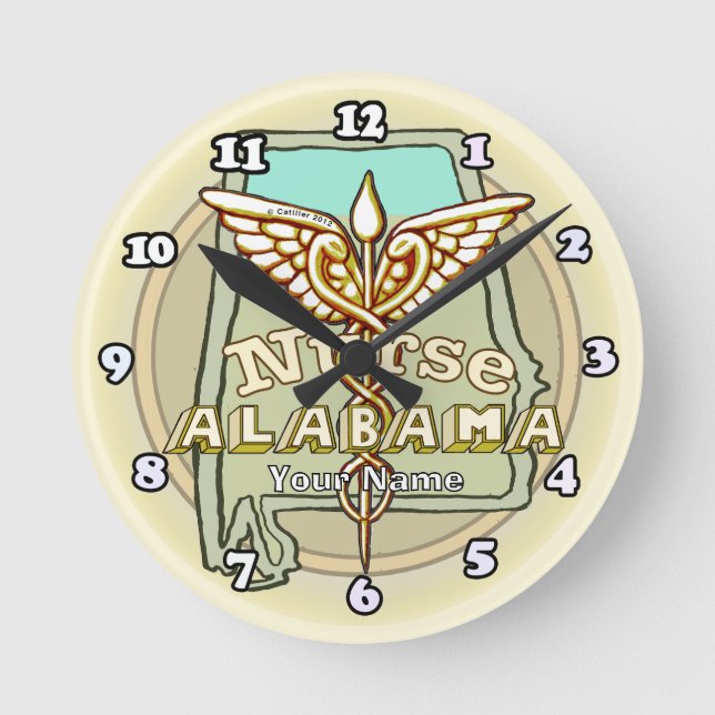 Alabama Sjuksköterska Caduceus Rund Klocka (Framsida)