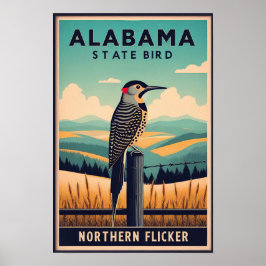 Alabama State Bird - Northern Flicker Vintage  Poster