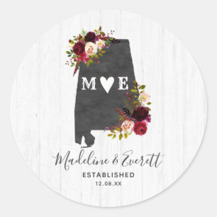 Alabama State Destination Rustic Monogram Bröllop Runt Klistermärke