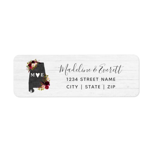 Alabama State Destination Wedding Returadress Returadress Etikett (Framsidan)