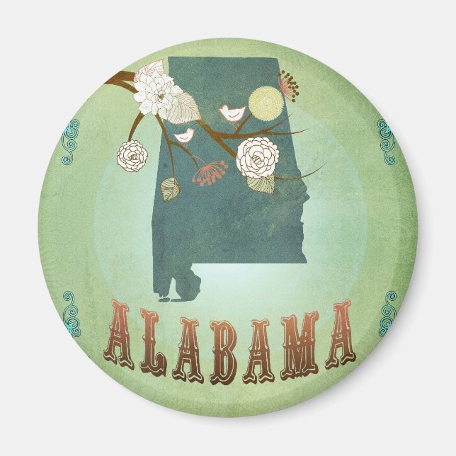 Alabama-staten Karta - Grönt Magnet (Framsidan)