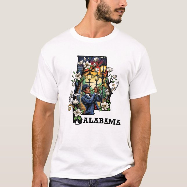 Alabama-staten Tatto Stil - Jazz & Magnolia T Shirt (Framsida)