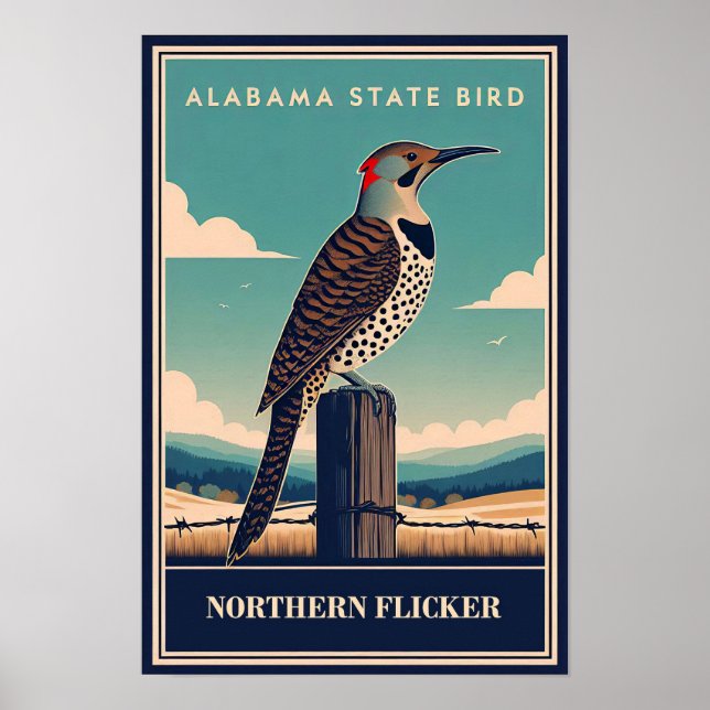 Alabama Statens Fågel - Nordlig Fläckig Hackspett  Poster (Framsidan)