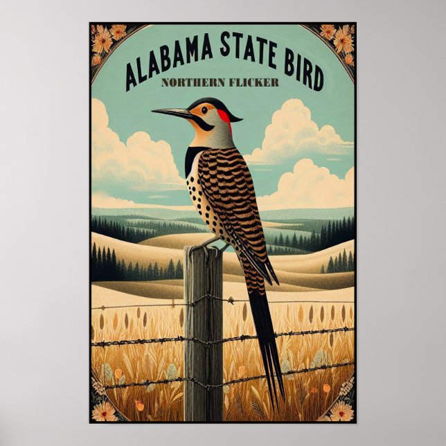 Alabama Statens Fågel - Nordlig Fläckig Hackspett  Poster (Framsidan)