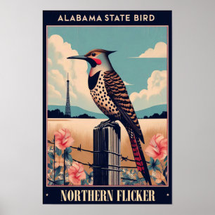 Alabama Statens Fågel - Nordlig Guldvivel Retro Poster