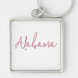 Alabama Statens Resa Souvenir Gåva Fyrkantig Silverfärgad Nyckelring