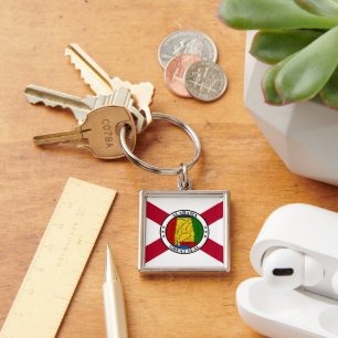 Alabama Statlig flagga/statsäl som köps upp Fyrkantig Silverfärgad Nyckelring