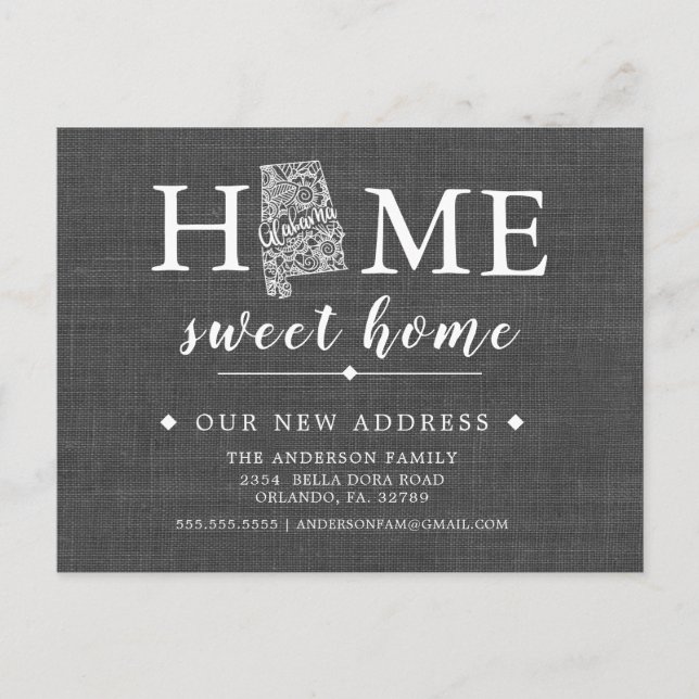 Alabama statlig flyttankündigung postkort meddelande vykort (Framsida)