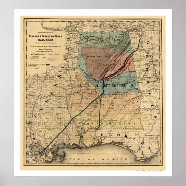 Alabama & Tennessee Railroad Karta 1867 Poster (Framsidan)