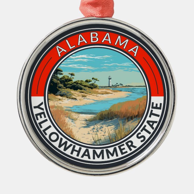 Alabama Travel Art Badge Julgransprydnad Metall (Framsidan)