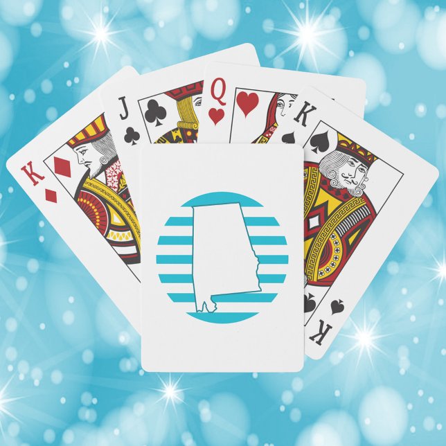 Alabama US State Outline Retro Blue Circle Casinokort (Playing cards with a design of the state outline of Alabama and a blue retro circle.)
