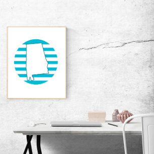 Alabama US State Outline Retro Circle Blue Poster