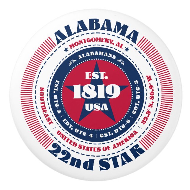 Alabama US State Rött vitt blått Typography Knopp (Framsidan)