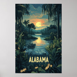 Alabama USA Art Vintage Illustration Travel Poster