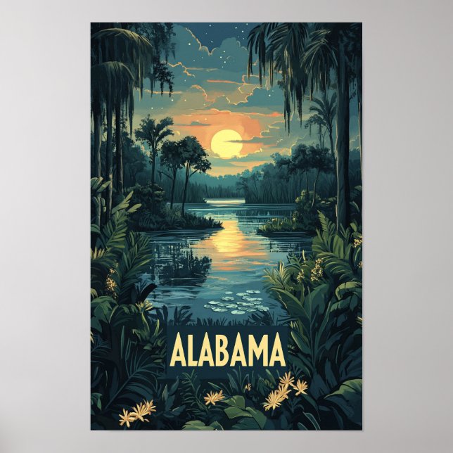 Alabama USA Art Vintage Illustration Travel Poster (Framsidan)