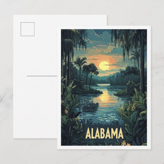 Alabama USA Art Vintage Illustration Travel Vykort (Fram/baksida)