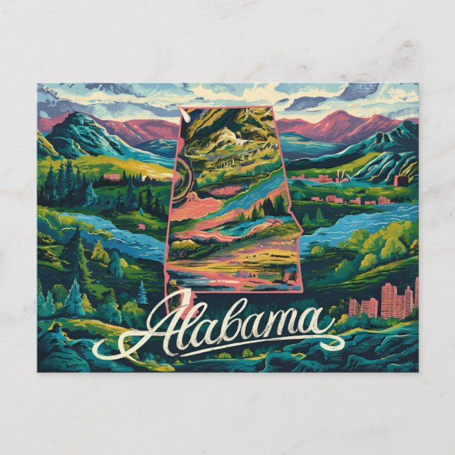Alabama: Vibrant Firande i Illustration Vykort (Framsida)