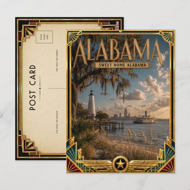 Alabama Vintage Art Deco Guldåldern Vykort (Fram/baksida)