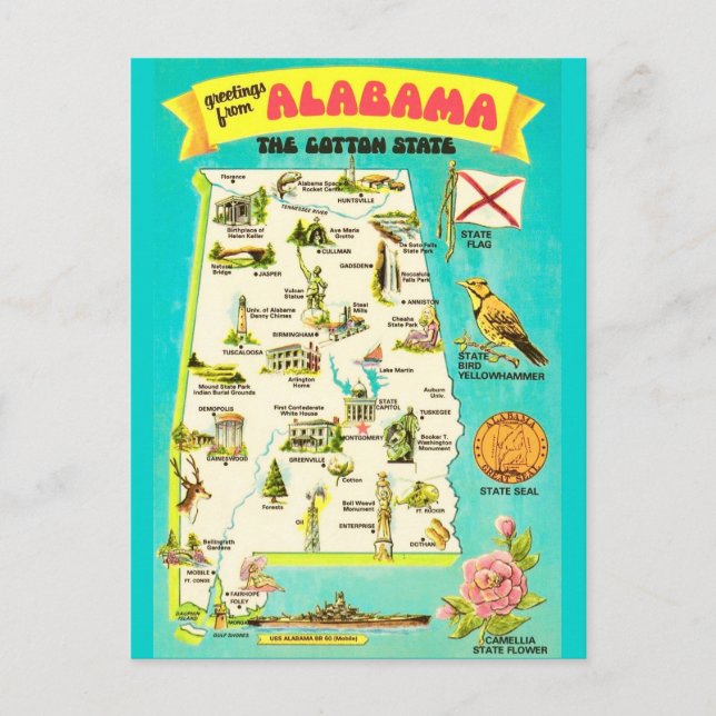 Alabama Vintage Postcard Vykort (Framsida)