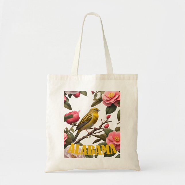 Alabama Yellowhammer Fågel Och Kamelia Utklipp Tygkasse (Framsidan)