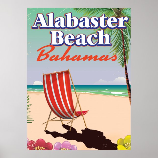 Alabaster Beach Bahamas resemålning Poster (Framsidan)