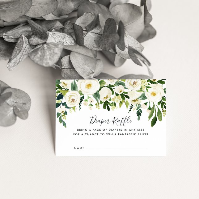 Alabaster Blommigt Baby Shower Diaper Raffle Card Tilläggskort (Skapare uppladdad)
