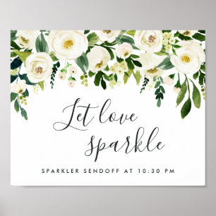 Alabaster Blommigt Bröllop Sparker Sendoff-tecken Poster
