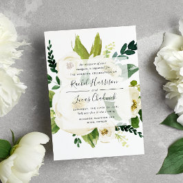 Alabaster Blommigt | Grönt och vitt Botaniskt Bröl Inbjudningar