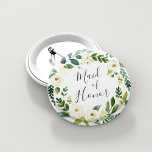 Alabaster Blommigt Wandan Maid of honor Knapp<br><div class="desc">Identifiera spelarna i nyckel vid din möhippa med våra knappar för blommigt av elegant,  med god chic. Knappen har en grönt- och vit vattenfärgsutandning med blommigten "maid of honor" inskriven i handskript.</div>