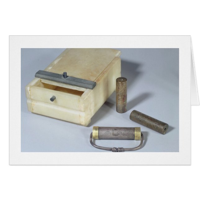 Alabaster box och brons- och silver-förseglingskär hälsningskort (Framsidan Horizontal)
